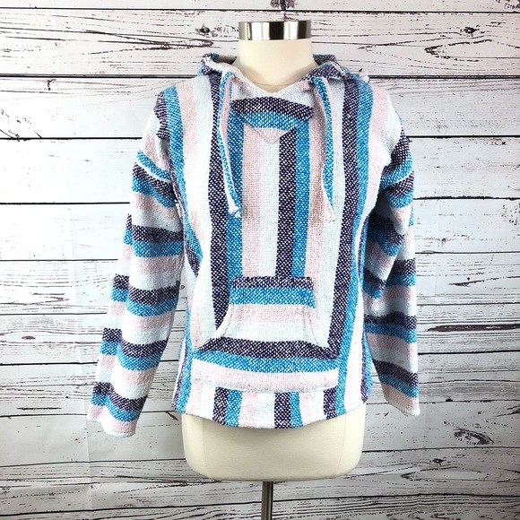Delmex Imports Tops - Delmex Baja hoodie white blue and purple striped